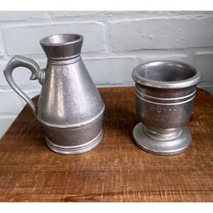 Vintage Marked Wilton Company Pewter "Breakin the Noggin" Mug and Mortar Cup Set